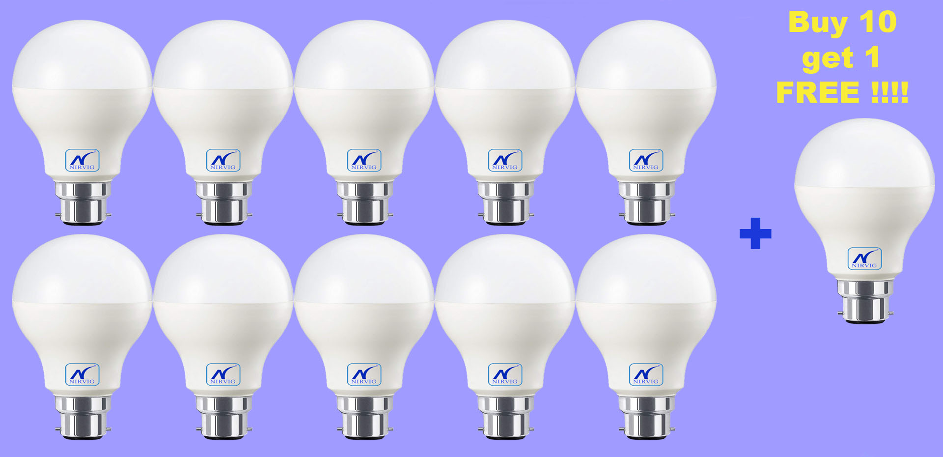 Nirvig - 9W Cool White LED Bulb - Model: B - Buy 10 Get 1 FREE...!!!